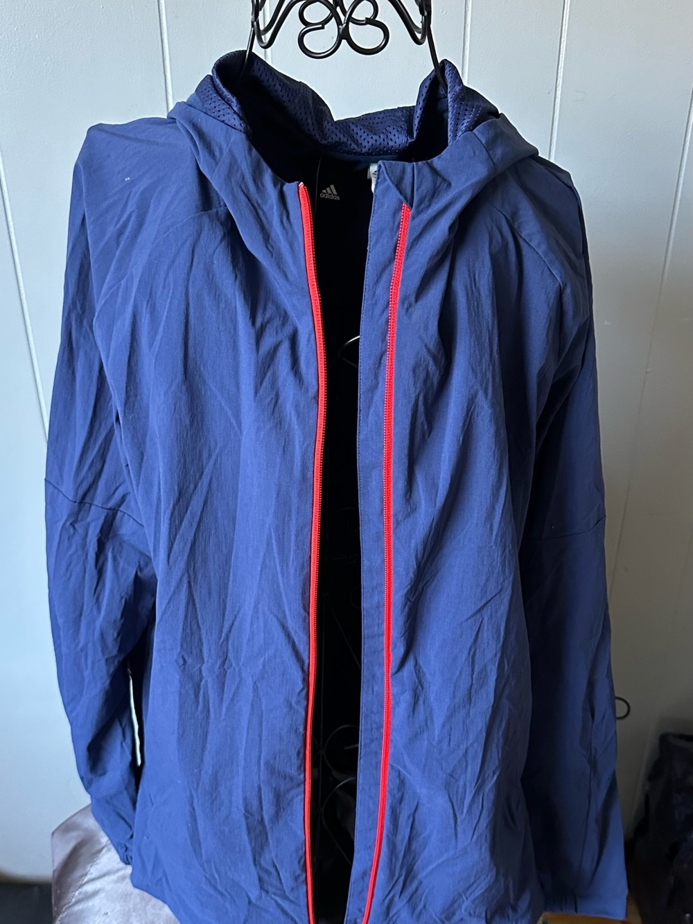adidas Navy Hooded Jacket with Red Zip Trim